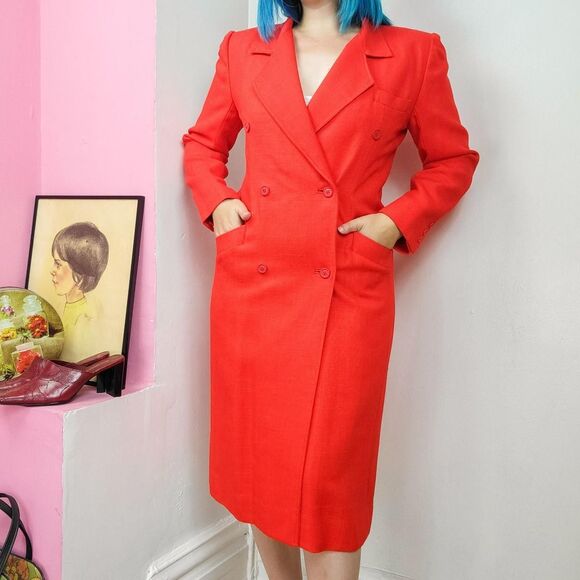 Vintage 80s Bright Red Custom Made Blazer Dress - Picture 2 of 8